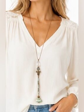 Ayala Bar Artisan Pendant Necklace Mixed Media Boho Statement Long Necklace